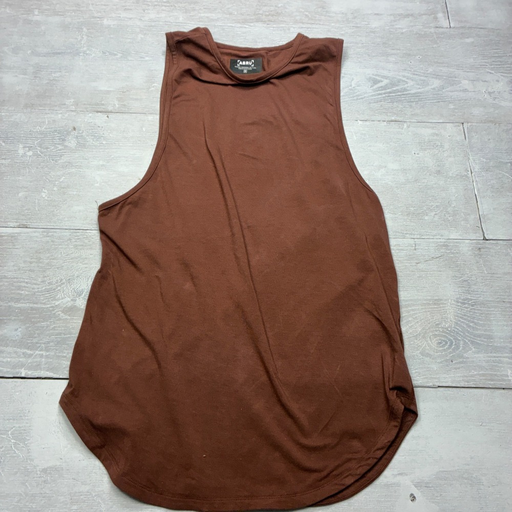 ASRV Aesthetic Revolution Tank Top Mens M Brown Supima Cotton Curved Hem Gym